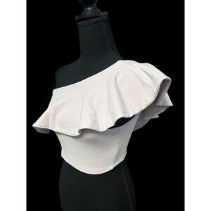 Susana Monaco One Shoulder Ruffle Crop Top Small PURPLE PASTEL Stretchy, SUMMER,